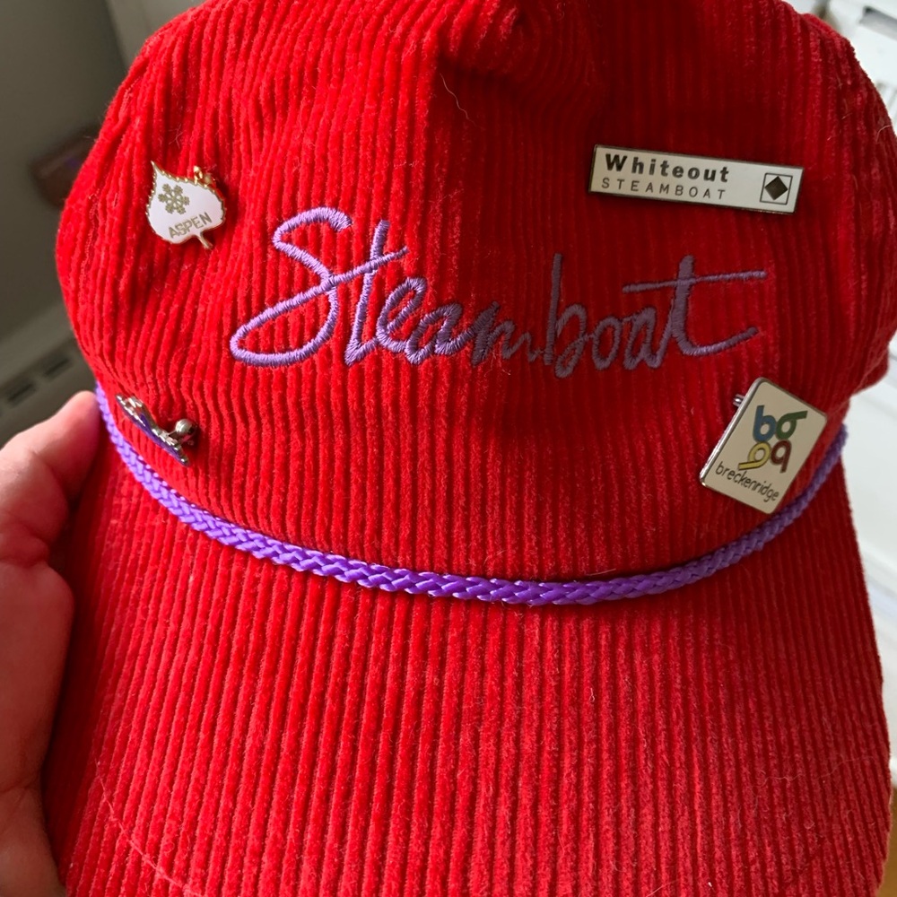 Red Steamboat Corduroy Cap with Pins